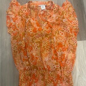 Rachel Zoe Orange and Mustard Floral Blouse